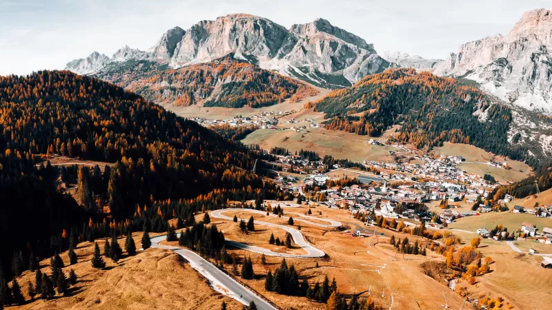 Autumn, Mountains, Landscape, Road, Aerial view, Forest, Italy