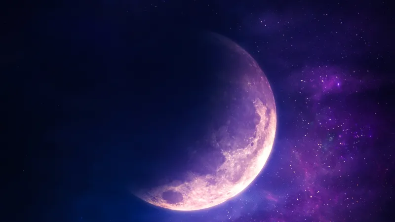 Moon, Stars, Purple sky, Surreal, Aesthetic