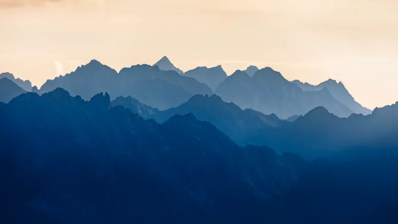 Col de la Madeleine, Blue mountain layers, French Alps, 5K wallpaper