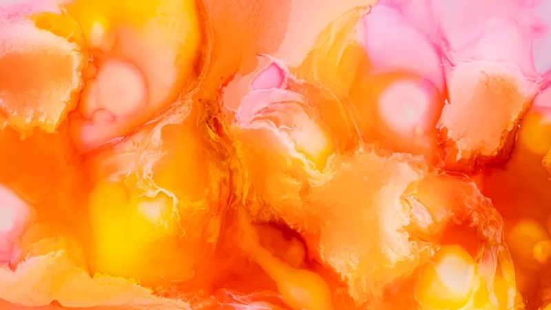 Liquid art wallpaper, Orange and pink ink, Fluid