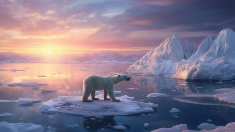 Polar bear on ice floe wallpaper, Arctic sunrise, Icebergs