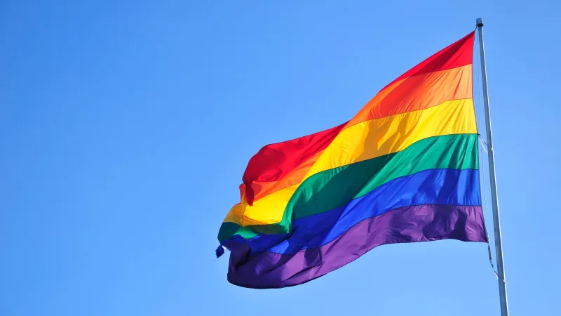 Pride flag, LGBTQ, Rainbow, Blue Sky