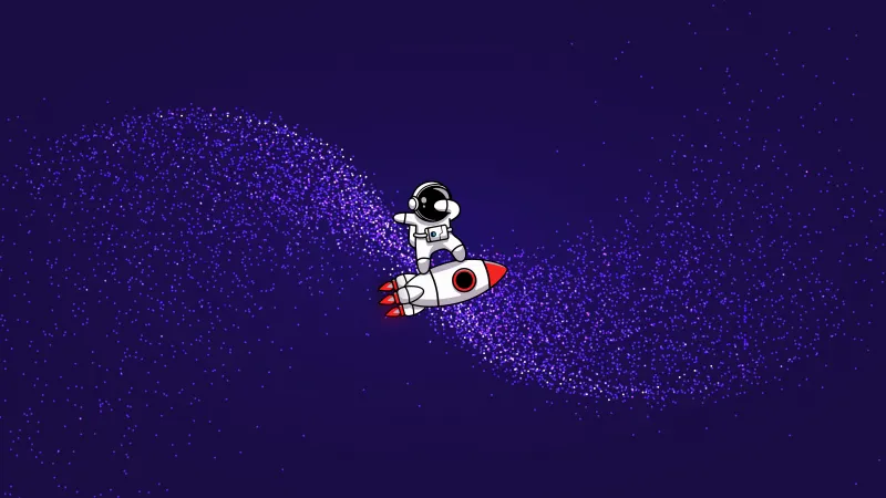 Astronaut, Surreal, Rocket, Indigo background, Purple background