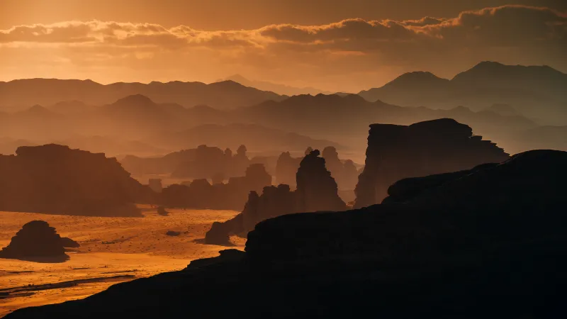 Hisma Desert wallpaper, Saudi Arabia, Golden rock formations
