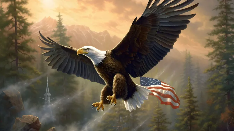 Bald eagle with USA Flag 4K wallpaper
