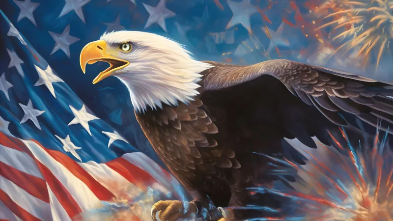 Bald eagle USA Flag, 4K wallpaper