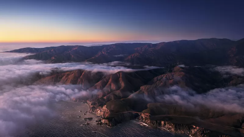 Big Sur, Mountains, Clouds, Sunrise, Morning, macOS Big Sur, Daylight, Stock, California, 5K