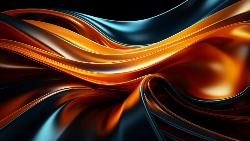 Orange and teal glass waves, Abstract 3D, 8K wallpaper