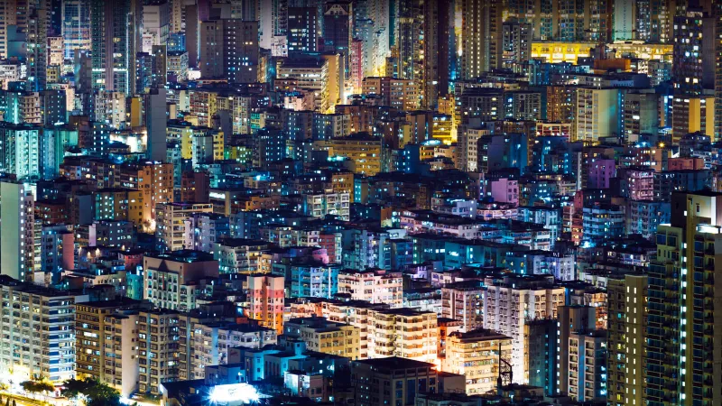Dense city at night wallpaper, Apartment lights, Urban