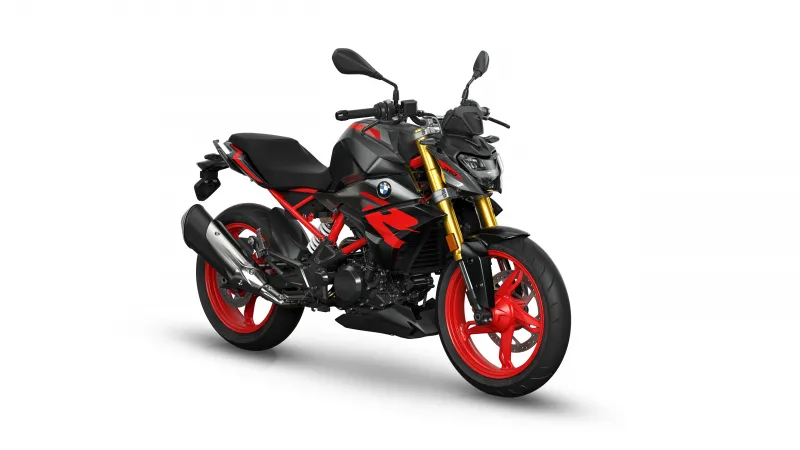 BMW G 310 R, Black and red naked bike, White background, 5K wallpaper