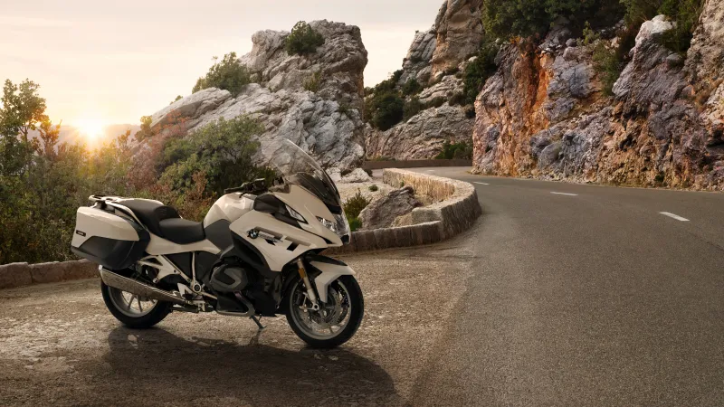 BMW R 1250 RT, Touring bike, Coastal road, Sunset, 2024, 5K wallpaper