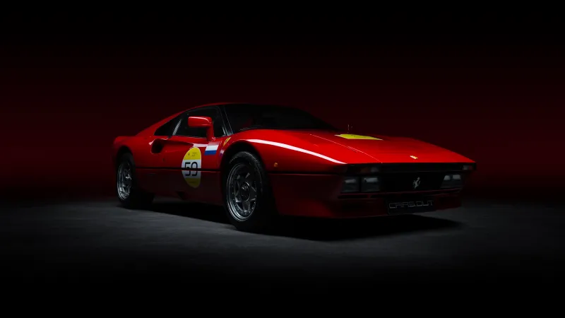 Ferrari 288 GTO wallpaper, Red classic supercar, Dark studio, Race number
