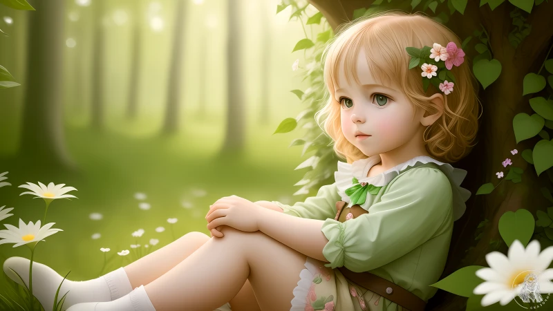 Cute girl, Spring AI art, Surreal, Adorable, Cute child