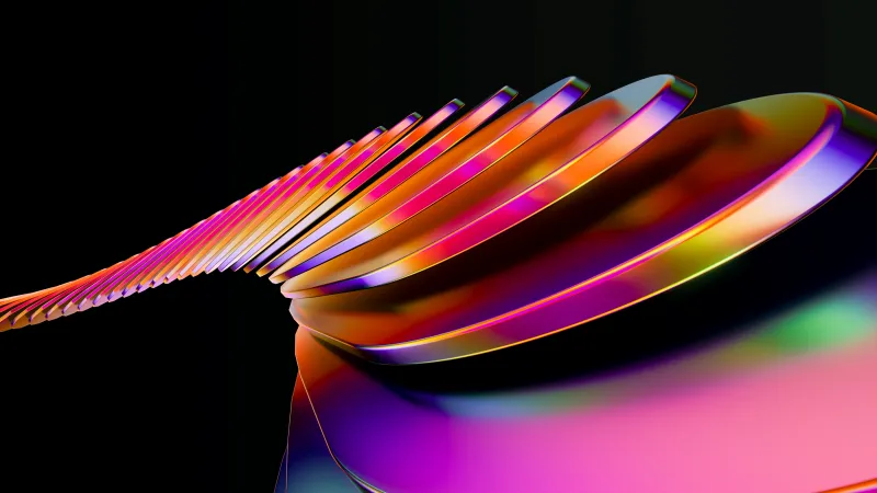 Iridescent rings wallpaper, Pink and orange, 3D render