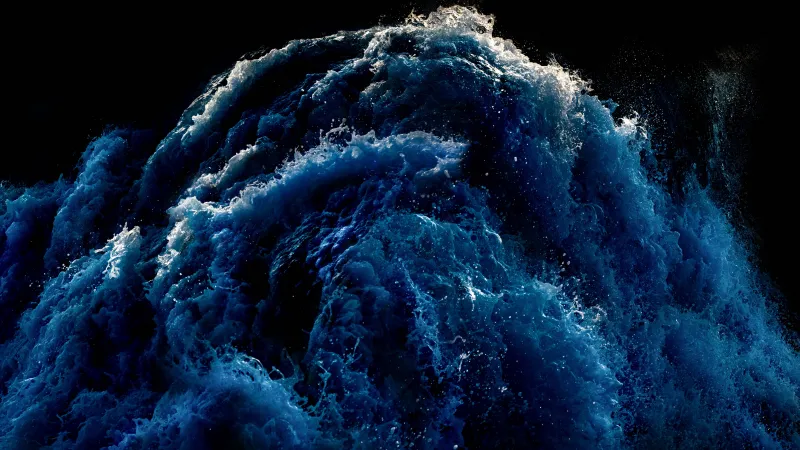 Crashing wave, Deep blue ocean, Dark background, 5K wallpaper