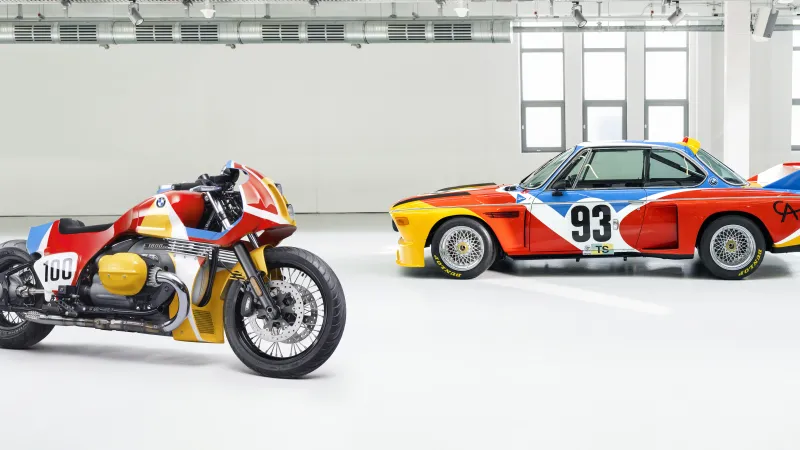 BMW 3.0 CSL Art Car and R 18 Art Bike wallpaper, Alexander Calder, Colorful