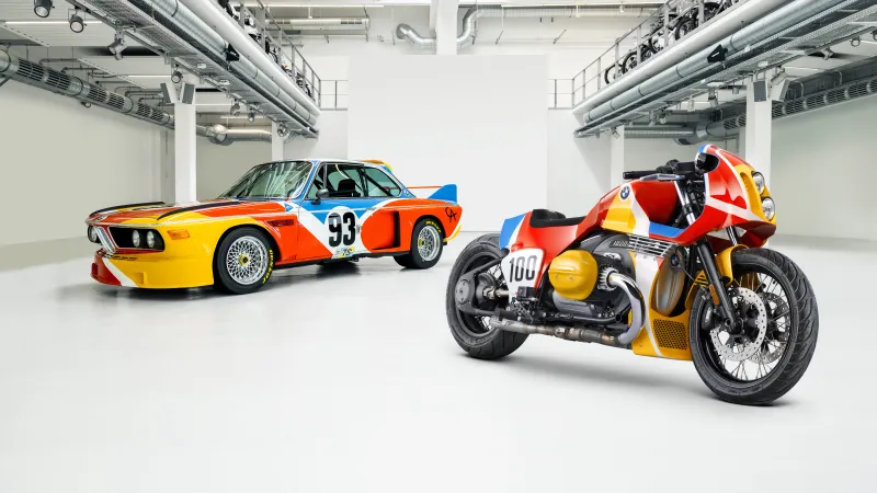 BMW CSL Art Car, BMW 1.8 CSL Art Bike, Calder livery, Studio, 8K wallpaper