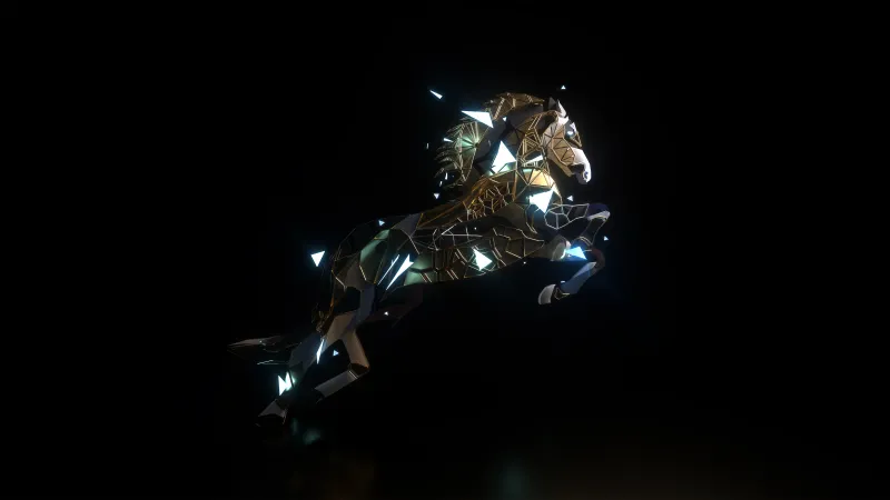 Horse, Low poly, Surreal, AMOLED, Black background