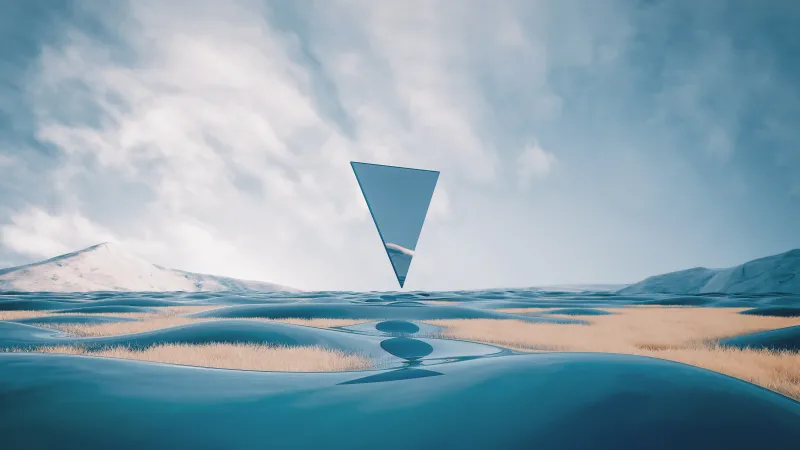 Glass triangle, Surreal landscape, Ethereal, 5K wallpaper
