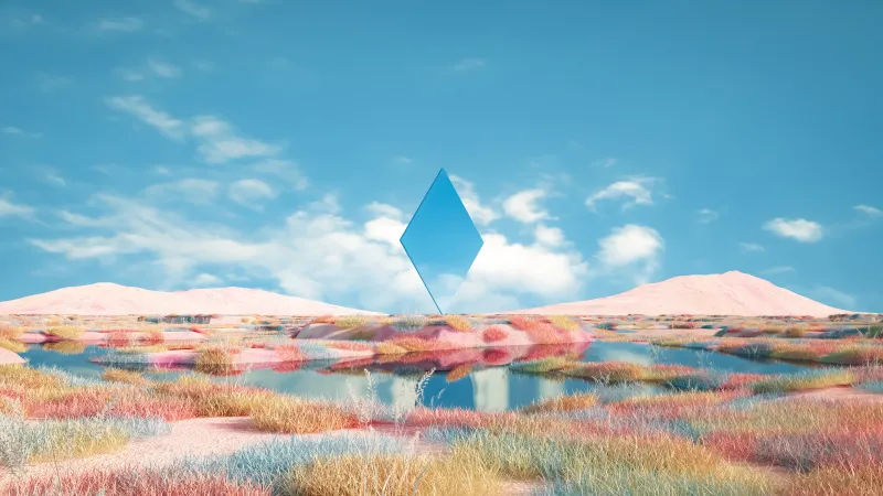 Surreal, Geometric, Landscape, Glass, Reflection, Daytime, 5K, Serene