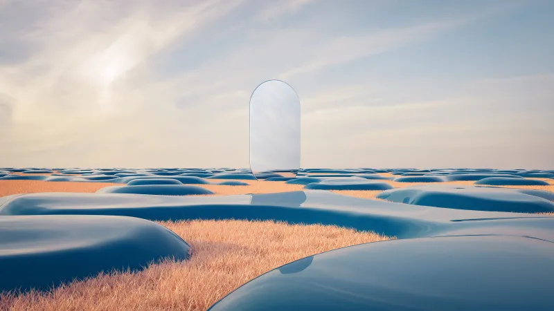 Glass obelisk, Surreal, Geometric, Landscape, Glass, Reflection, 5K, Serene, Ethereal