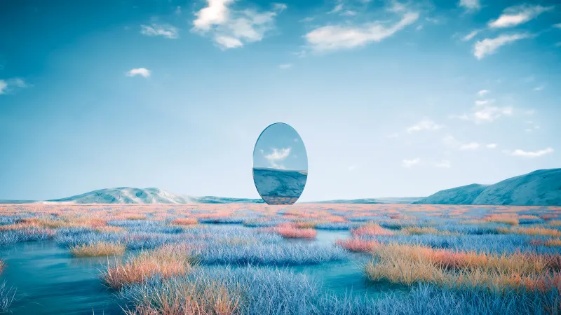 Geometric, Landscape, Oval, Glass, Surreal, Reflection, 5K