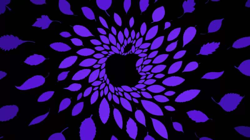 Apple logo, Violet, Leaves, Abstract, Dark background