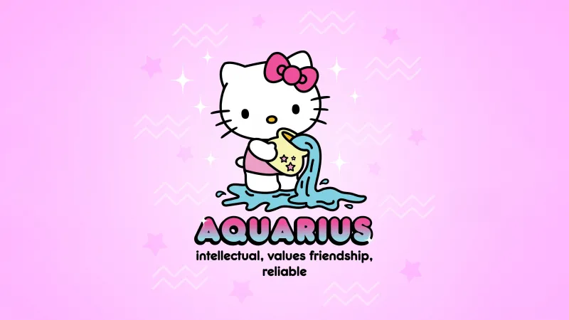 Aquarius, Hello Kitty, Zodiac sign, Lavender background, 5K