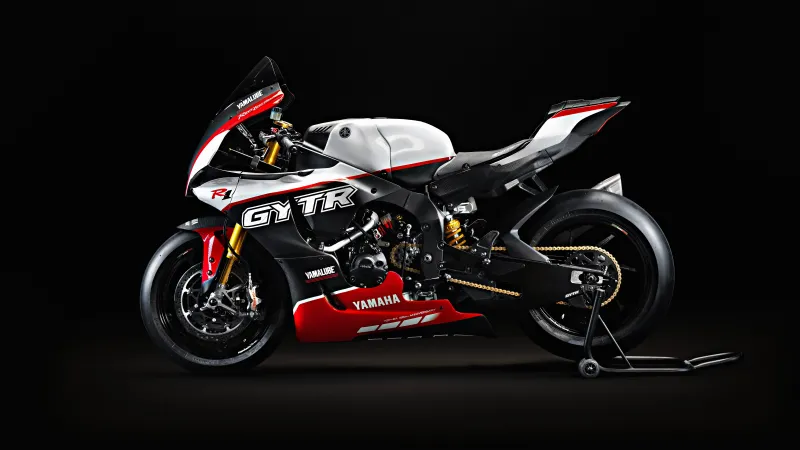 Yamaha R1 GYTR PRO wallpaper, 25th Anniversary, Track bike, Black background, 2023