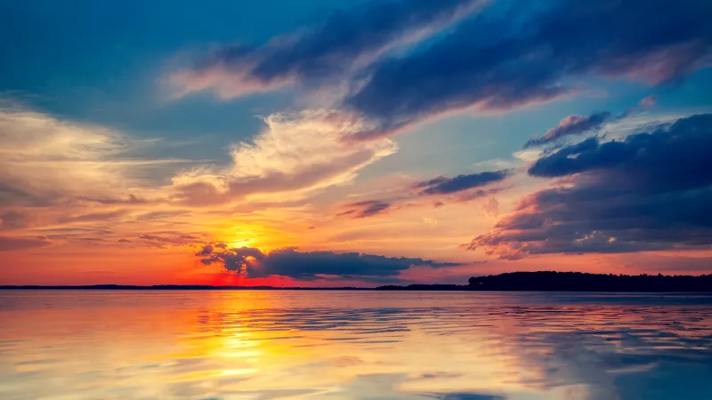 Lake Mendota sunset wallpaper, Wisconsin, Golden sky
