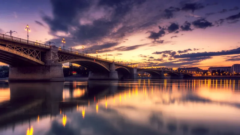 Margaret Bridge wallpaper, Budapest, Danube sunset
