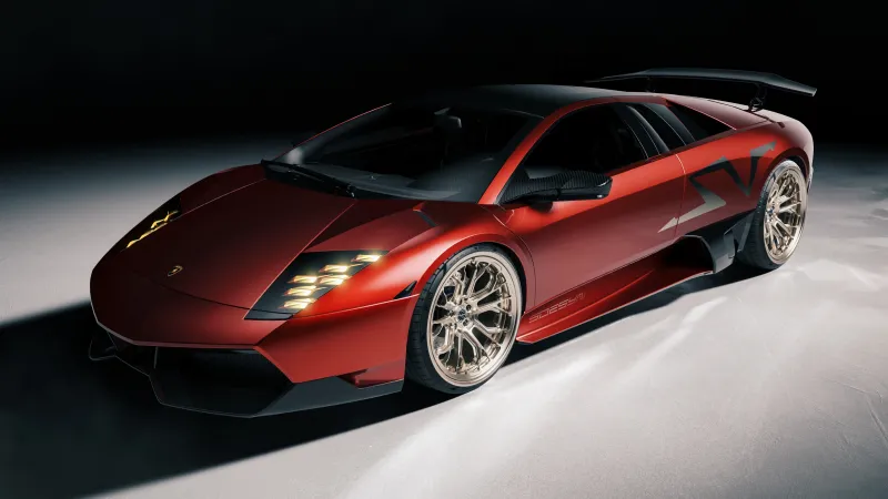 Lamborghini Murciélago LP 670-4 SV wallpaper, Red, Gold wheels, Dark studio