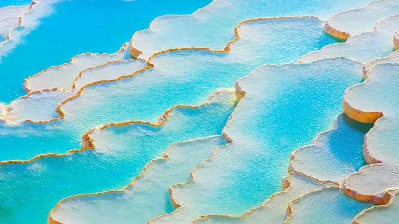 Travertines of Pamukkale, Thermal pools, Limestone, Turkey