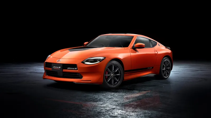 Nissan Fairlady Z Customized, Orange coupe, Dark studio, 2023 wallpaper