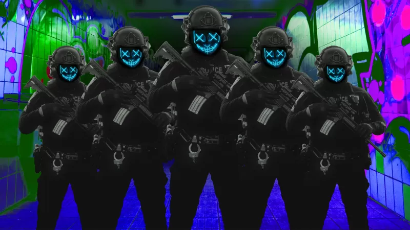 LED masks, Soldiers, Cyberpunk, Police