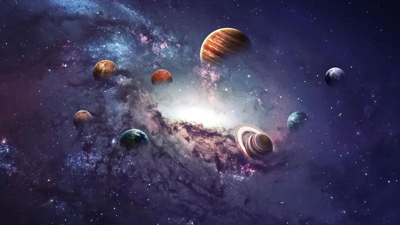 Solar system planets, Milky Way, Space, 4K wallpaper