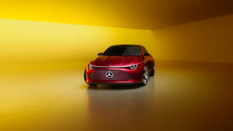 Mercedes-Benz Concept CLA Class, Red concept car, Yellow background 5K