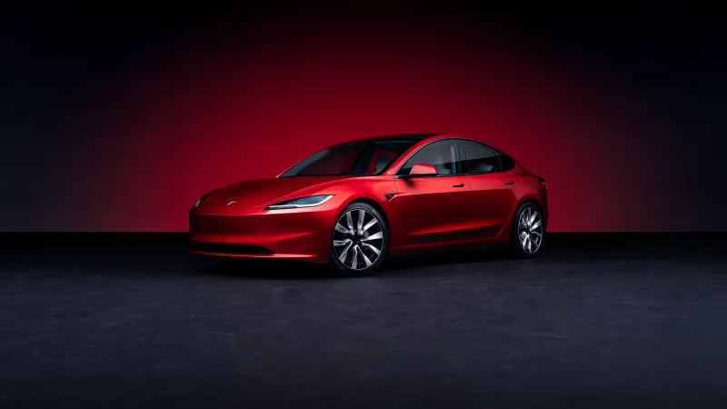 Tesla Model 3, Electric Sedan, 2023, Electric cars, Red aesthetic