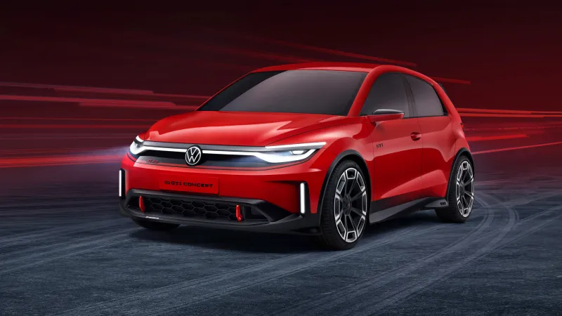 Volkswagen ID. GTI Concept wallpaper, Red electric hatchback, Light trails, 8K