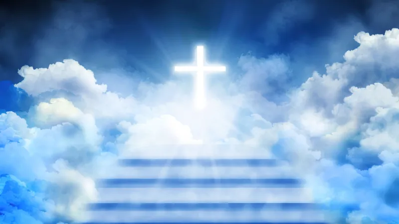 Cross 4K background, Clouds, Heaven