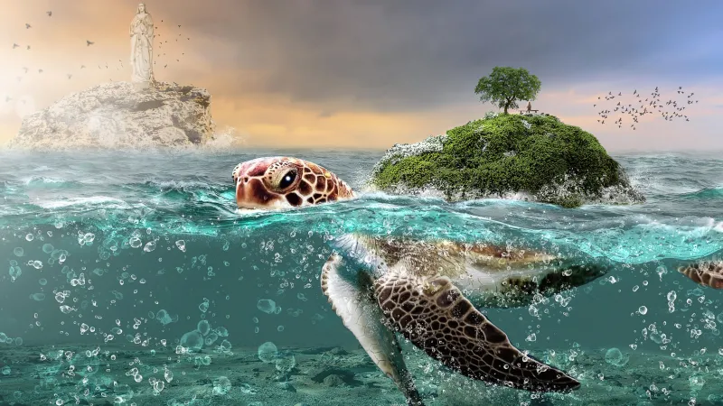 Sea turtle wallpaper, Surreal