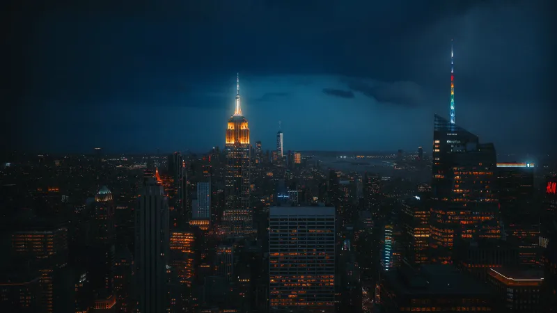 New York City, Night, Cityscape, Dark aesthetic, Empire State Building, USA