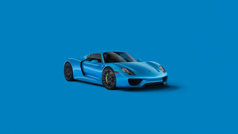 Porsche 918 Spyder, Blue hypercar, Blue background, CGI, Minimal, 5K wallpaper