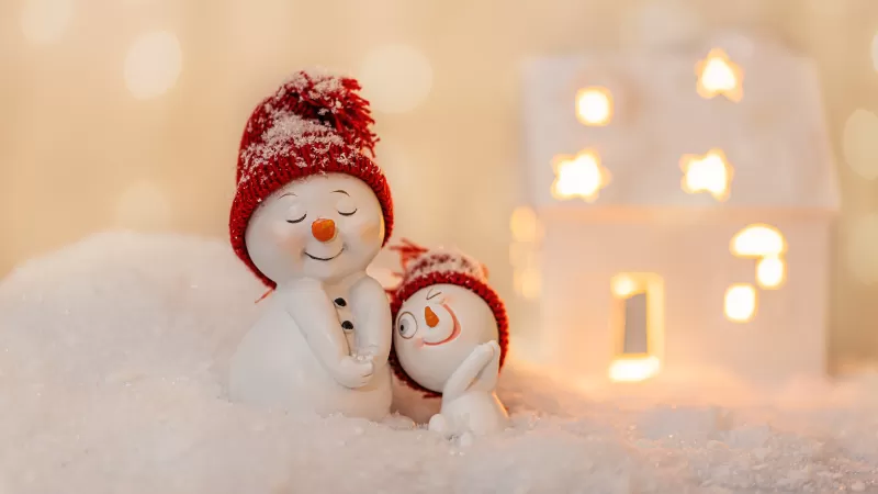 Snowmen, Cute Christmas, Decoration, Christmas Eve, Happy, Snow, Cute expressions, 5K
