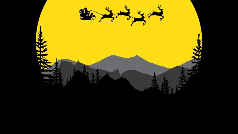 Santa Claus chariot Minimalist, Black background, 8K wallpaper