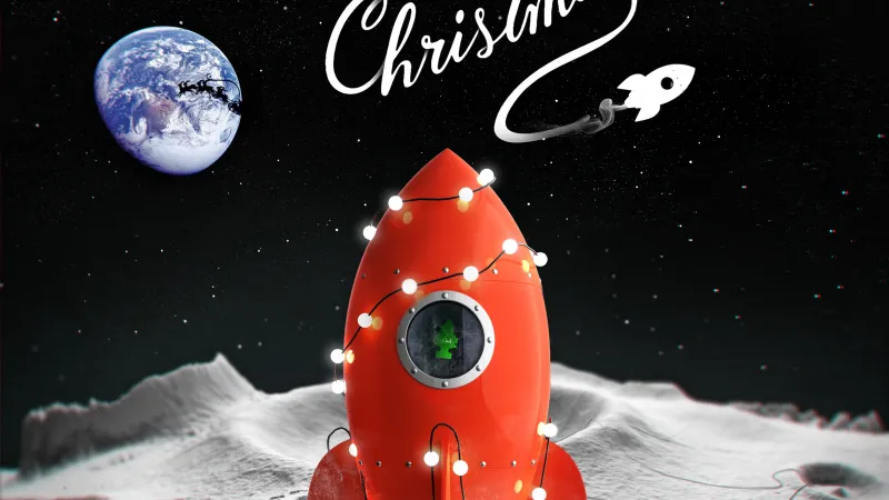 Merry Christmas, Rocket, Space flight, 4K iPad wallpaper