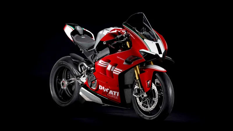 Ducati Panigale V4 SP2 Anniversary Edition, Black background 8K
