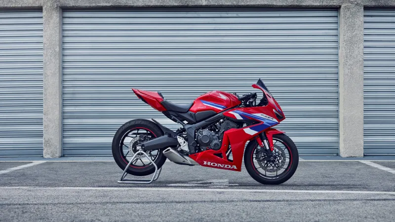 Honda CBR650R, Side profile, Paddock stand, Red Honda bike, 2024, 4K wallpaper