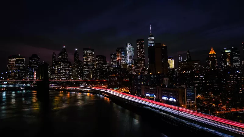 New York City, Night, Cityscape, City lights, Timelapse, Night traffic, 5K