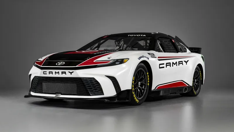 Toyota Camry NASCAR Cup car wallpaper, White and red livery, Race car, 2024, 4K